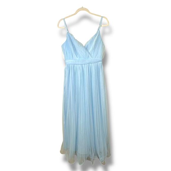 Lulus NWOT Exemplary Aura Light Blue Pleated Tulle Surplice Midi Dress Medium - Picture 3 of 10